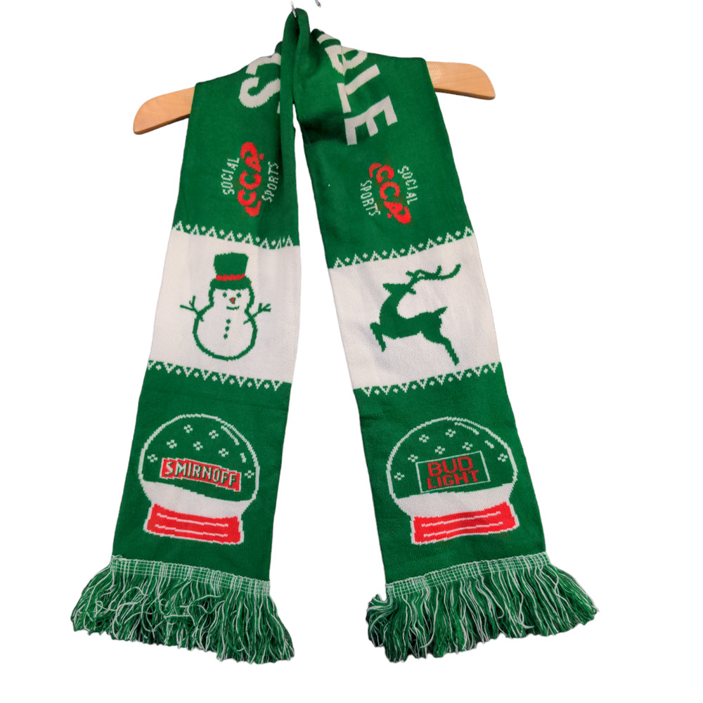 Unbranded Christmas Holiday Scarf Green White Size 6x50 Smirnoff Bud Light Beer